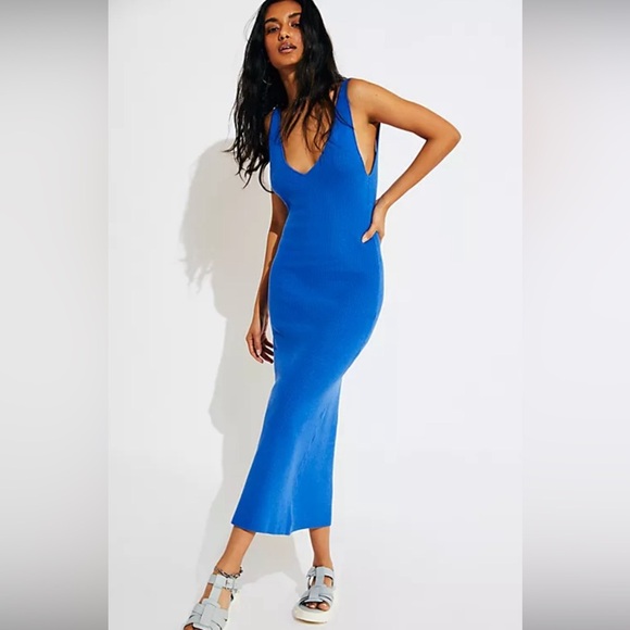Free People Vibrant Blue Sleeveless Midi Dress - Picture 1 of 8